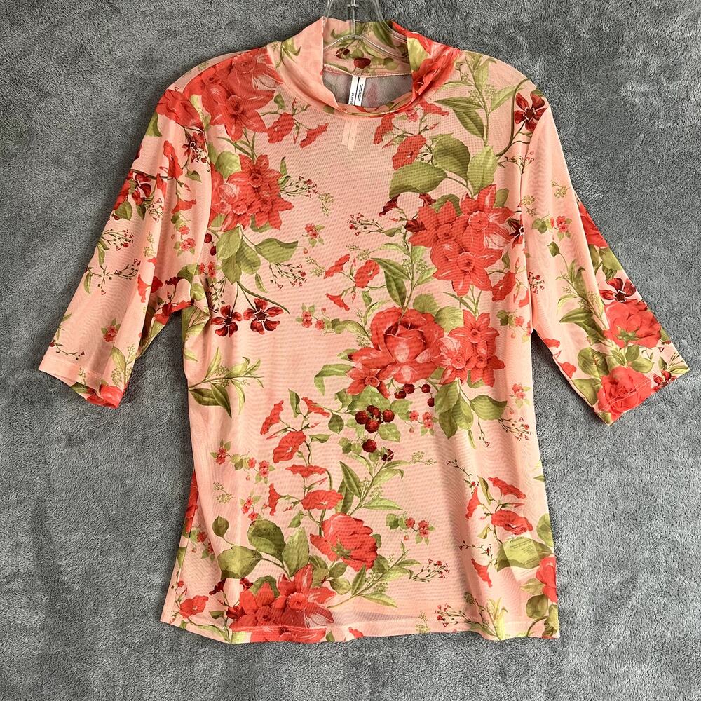 Anthropologie Sheer Floral Mesh Top Womens L Half Sleeve MSRP $68